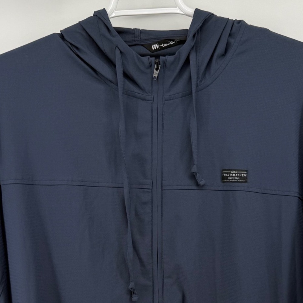 TravisMathew Mens XXL Navy Blue Full Zip Hoodie Sea Island Golf Jacket Stretch